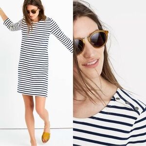 Madewell Ivory & Navy Striped Cotton 3/4 Sleeves Mini Dress Size XXS